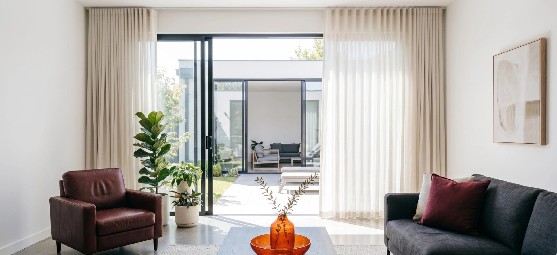 Custom curtains Melbourne - elegant sheer and blockout curtain design for modern living room windows